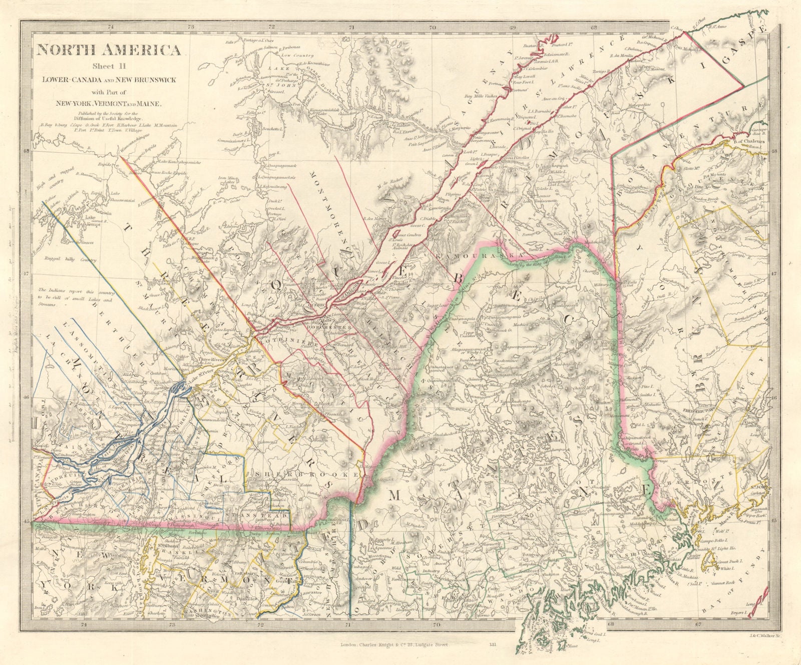 QUEBEC. Québec Canada Montreal Three Rivers Maine New Brunswick. SDUK 1846 map
